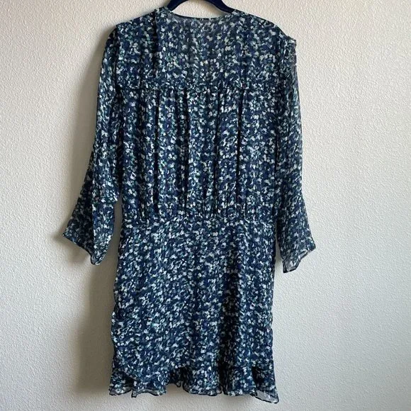 Veronica Beard Dress Anjali Ruched Blue Floral Print Silk Mini Length Womens 14 - Picture 8 of 14